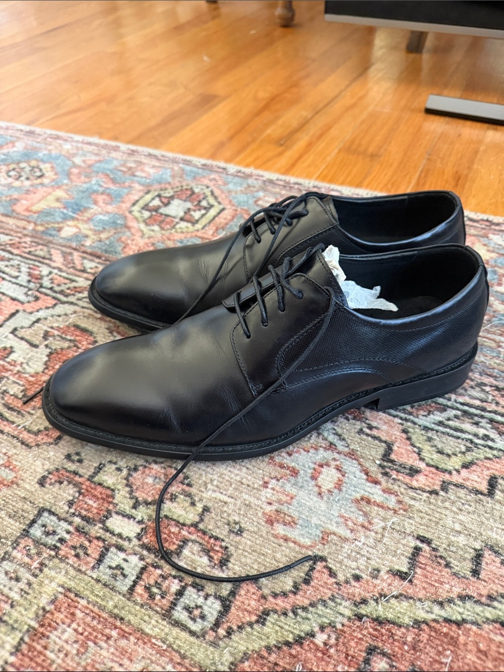 Kenneth Cole Black Leather Derby Lace-Up Shoes